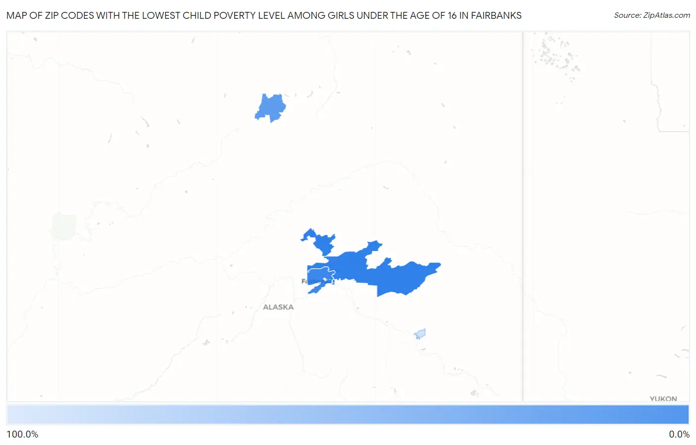 Zip Codes with the Lowest Child Poverty Level Among Girls Under the Age of 16 in Fairbanks Map