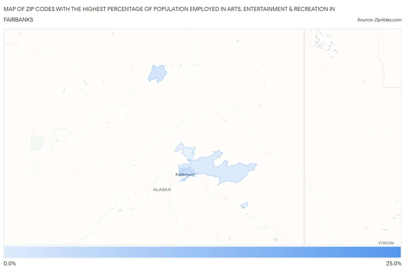 Zip Codes with the Highest Percentage of Population Employed in Arts, Entertainment & Recreation in Fairbanks Map