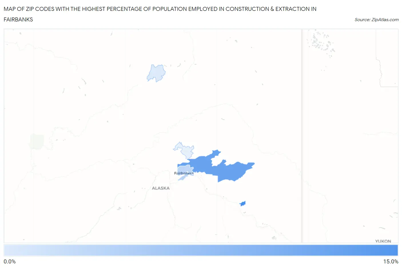 Zip Codes with the Highest Percentage of Population Employed in Construction & Extraction in Fairbanks Map