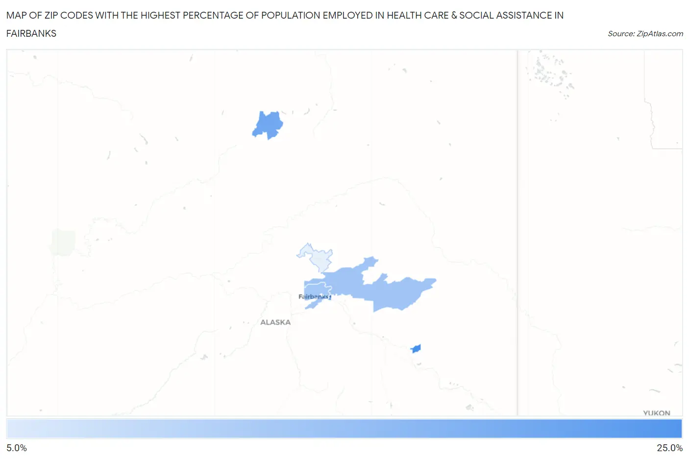 Zip Codes with the Highest Percentage of Population Employed in Health Care & Social Assistance in Fairbanks Map