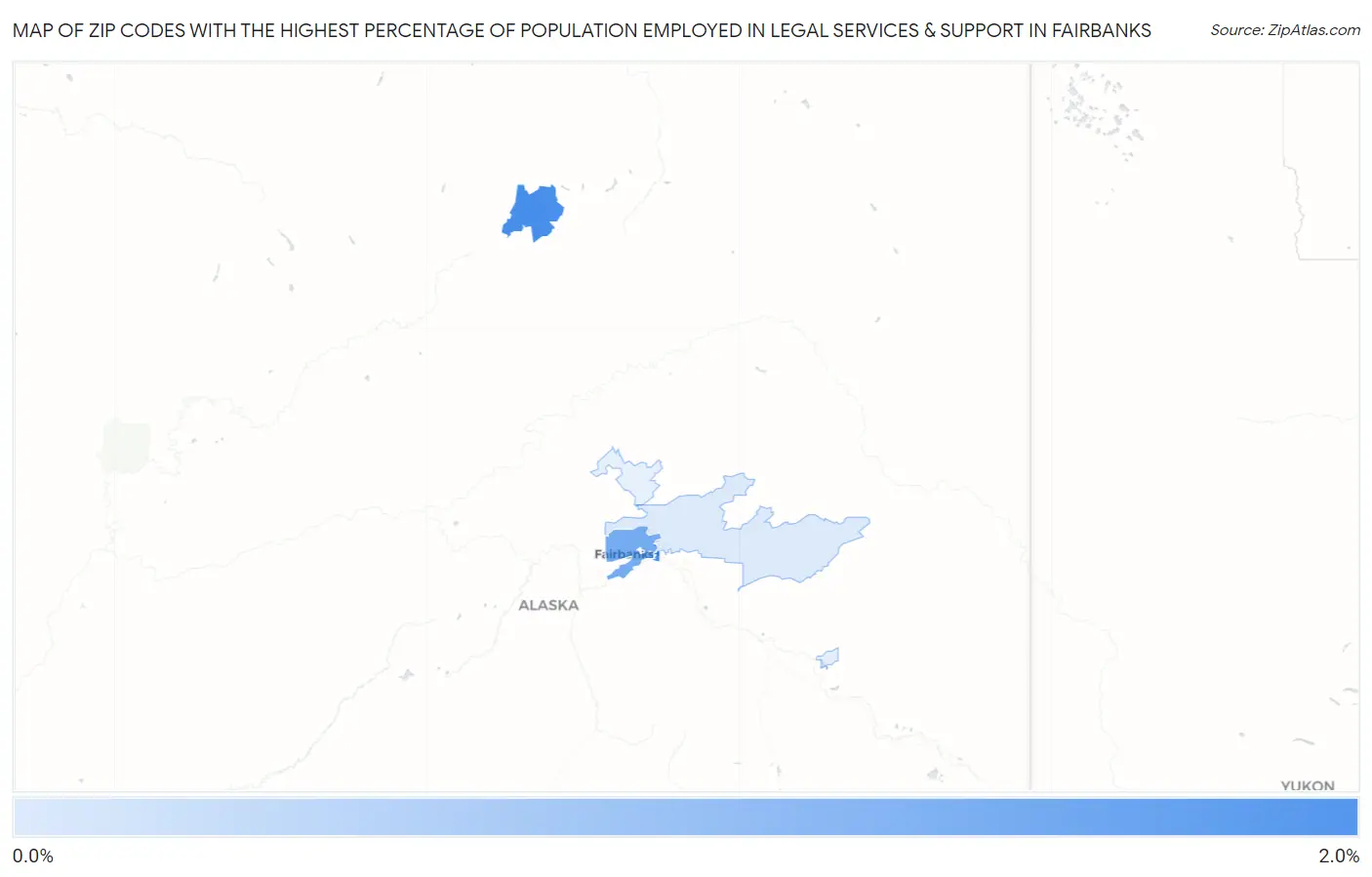 Zip Codes with the Highest Percentage of Population Employed in Legal Services & Support in Fairbanks Map