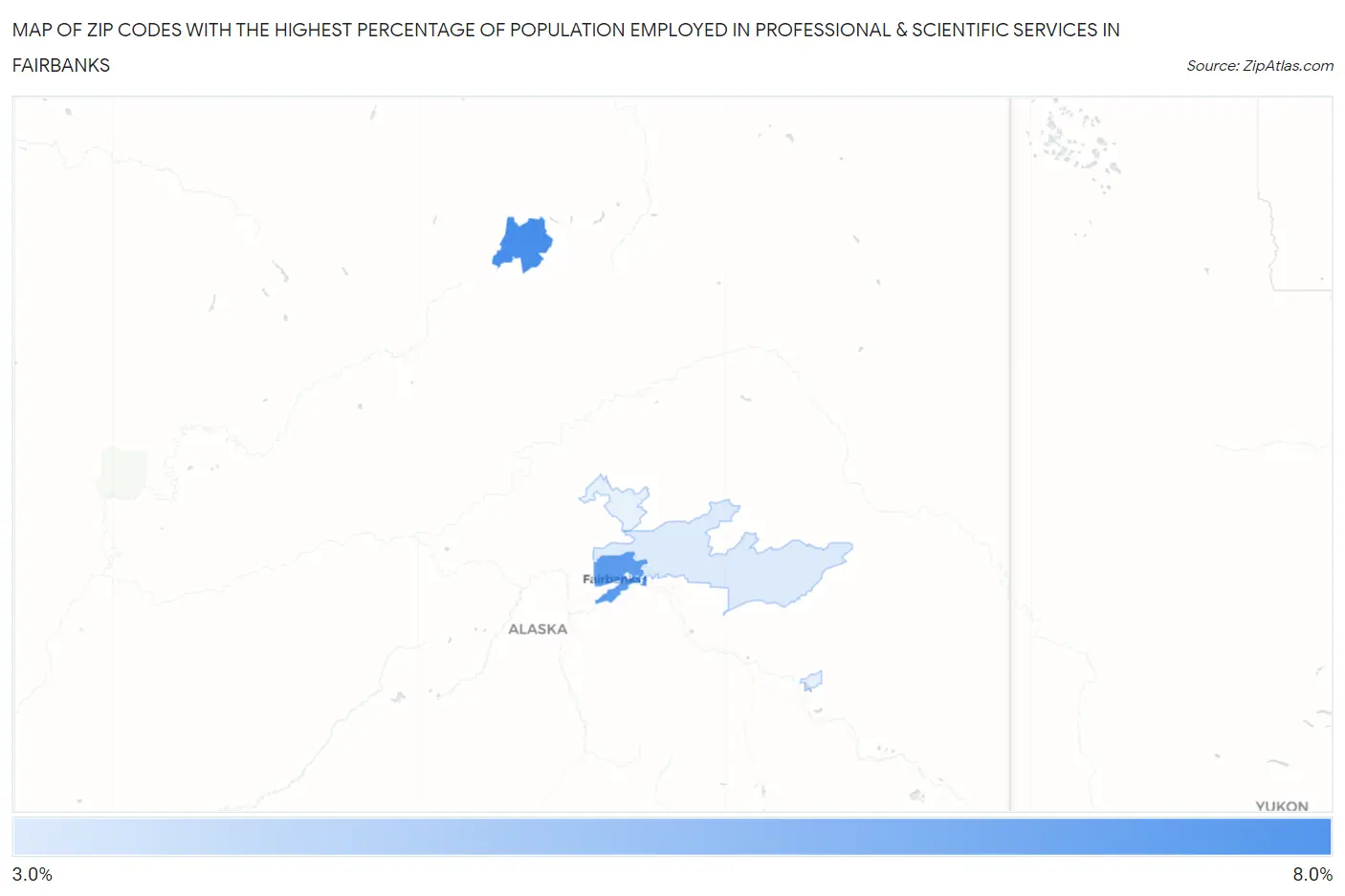 Zip Codes with the Highest Percentage of Population Employed in Professional & Scientific Services in Fairbanks Map