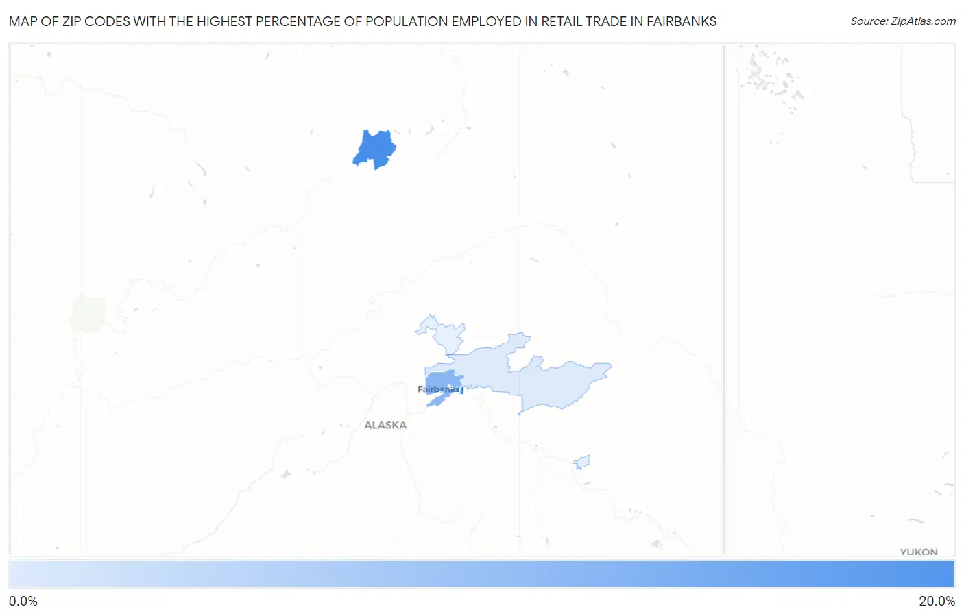 Zip Codes with the Highest Percentage of Population Employed in Retail Trade in Fairbanks Map