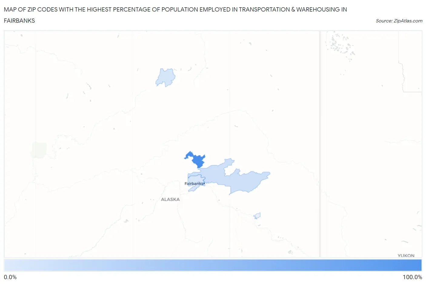 Zip Codes with the Highest Percentage of Population Employed in Transportation & Warehousing in Fairbanks Map