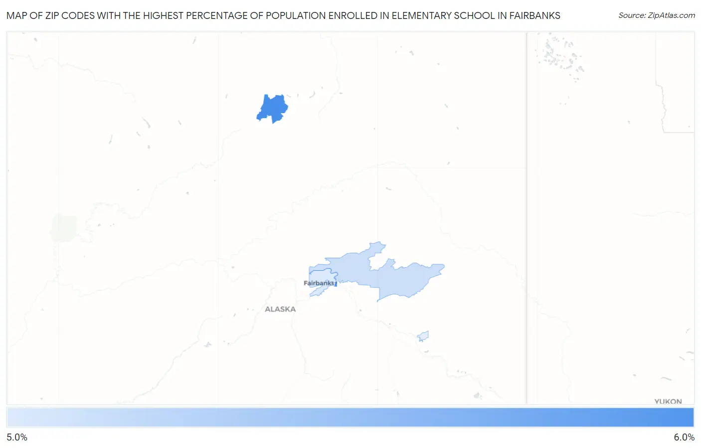 Zip Codes with the Highest Percentage of Population Enrolled in Elementary School in Fairbanks Map