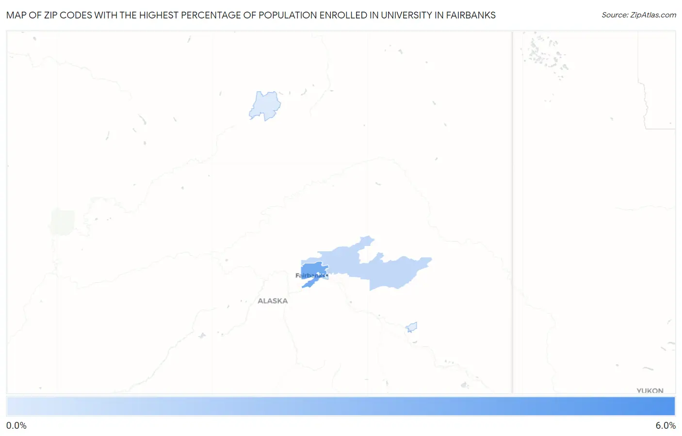 Zip Codes with the Highest Percentage of Population Enrolled in University in Fairbanks Map
