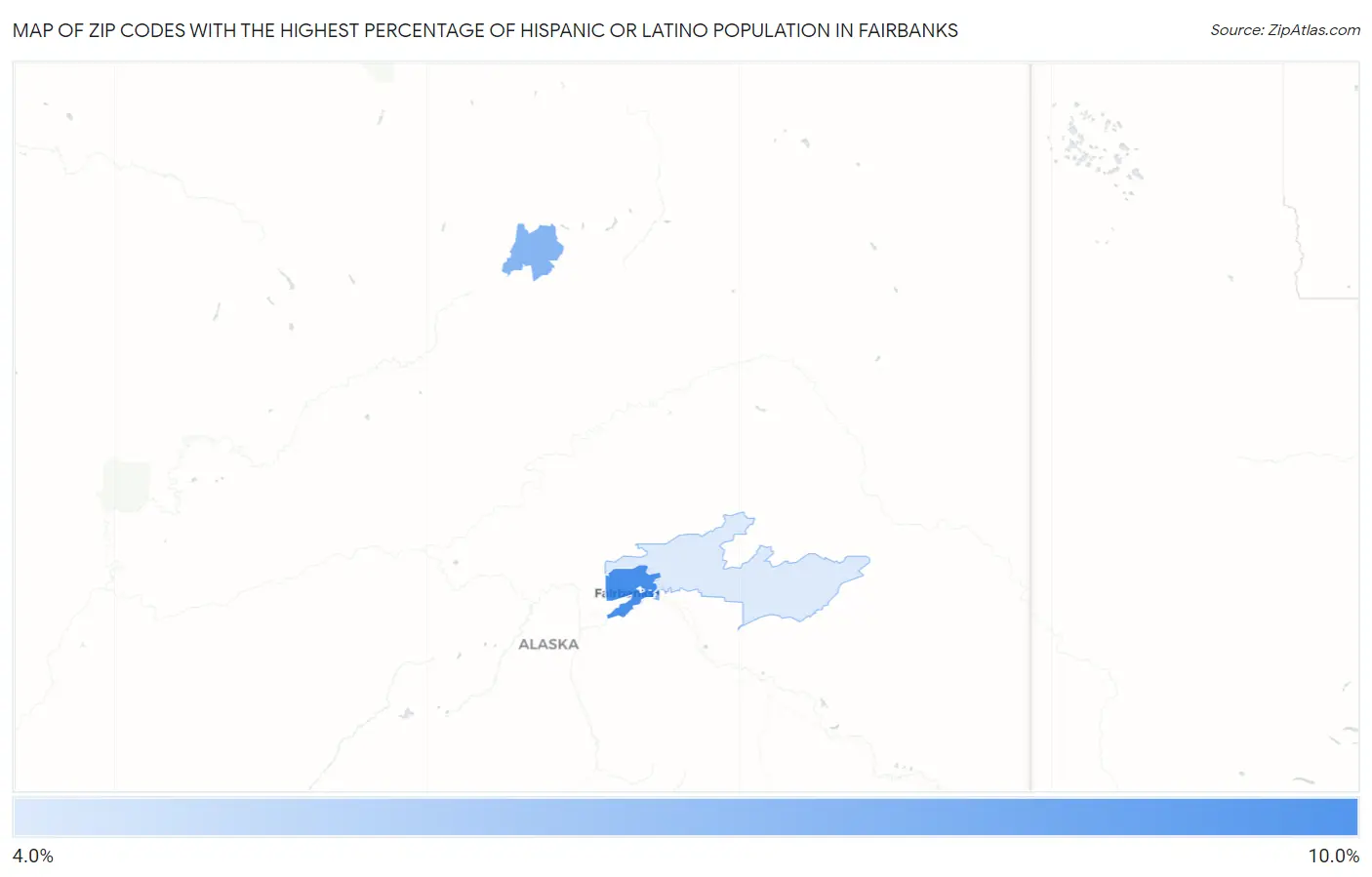 Zip Codes with the Highest Percentage of Hispanic or Latino Population in Fairbanks Map
