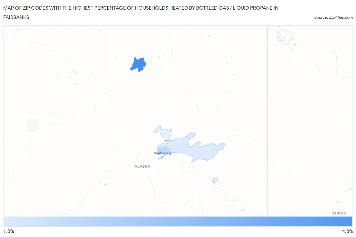 Zip Codes with the Highest Percentage of Households Heated by Bottled Gas / Liquid Propane in Fairbanks Map