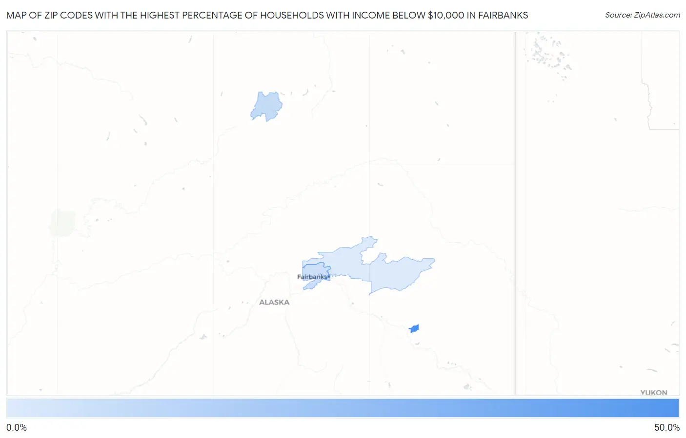 Zip Codes with the Highest Percentage of Households with Income Below $10,000 in Fairbanks Map