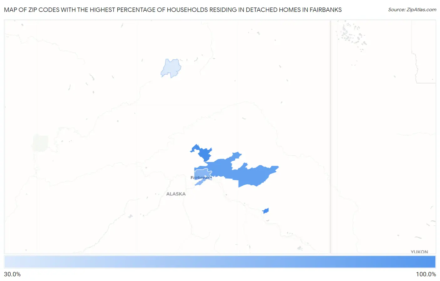 Zip Codes with the Highest Percentage of Households Residing in Detached Homes in Fairbanks Map