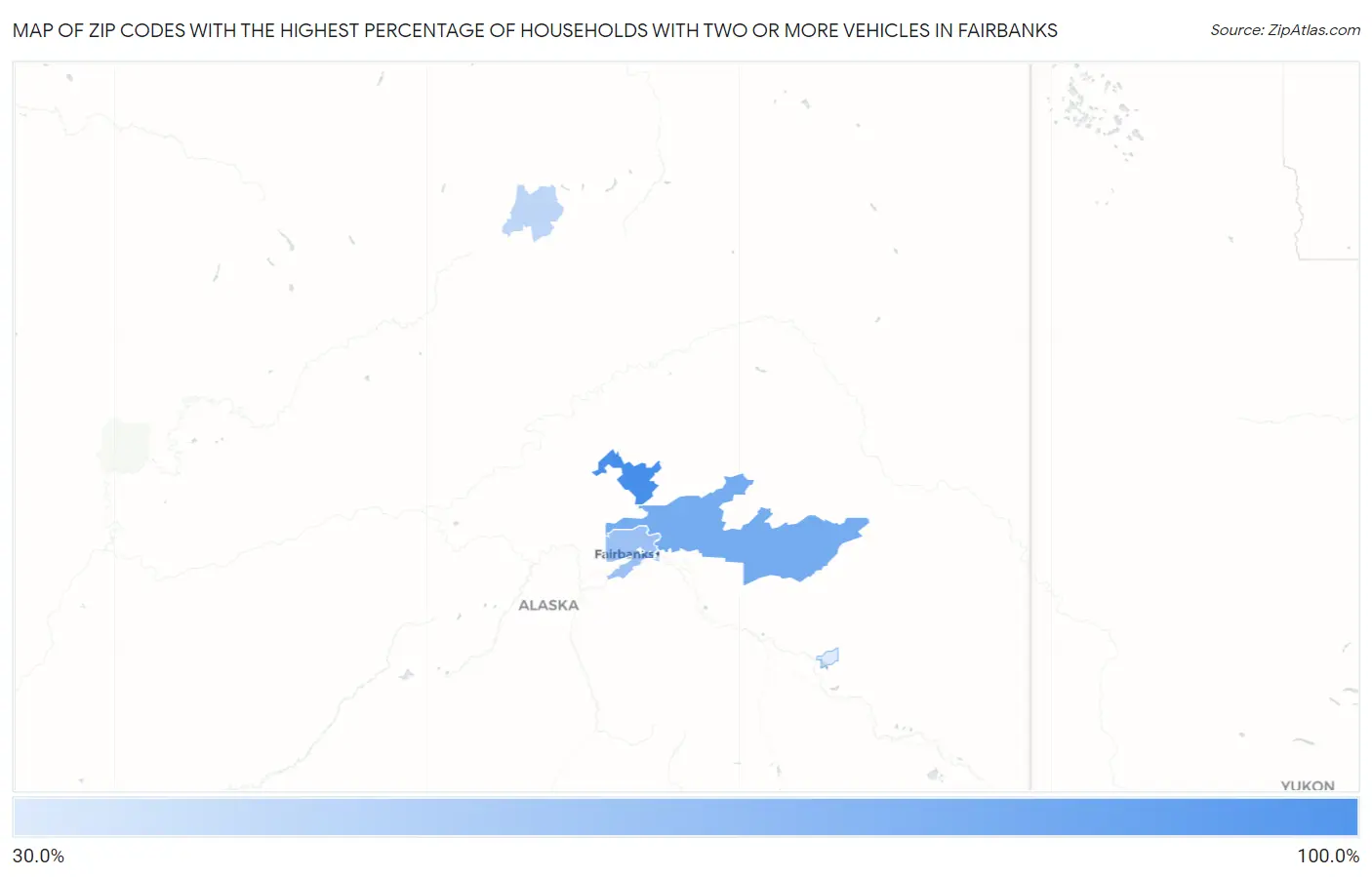Zip Codes with the Highest Percentage of Households With Two or more Vehicles in Fairbanks Map