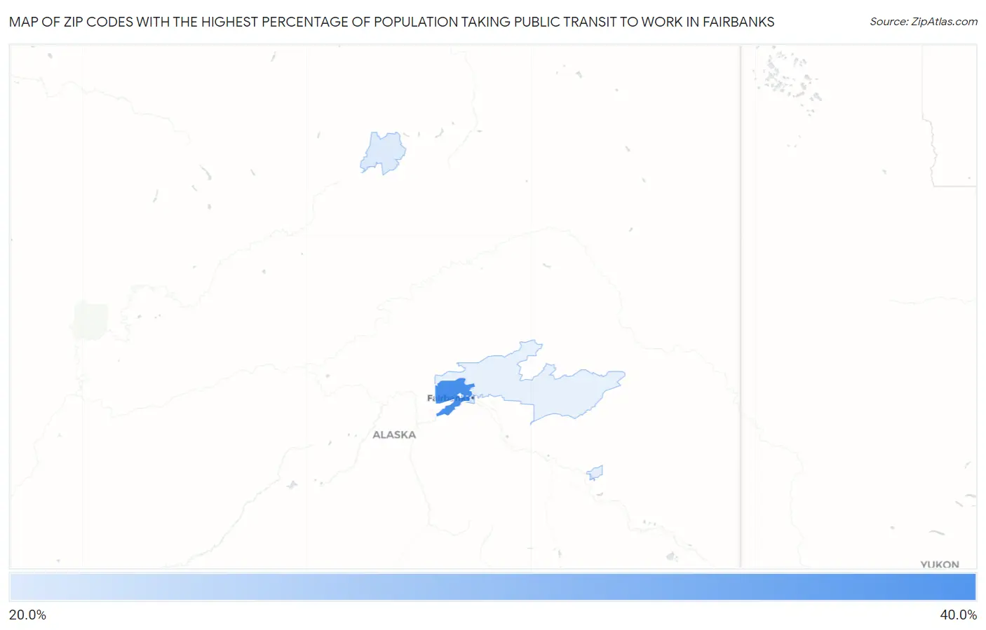 Zip Codes with the Highest Percentage of Population Taking Public Transit to Work in Fairbanks Map