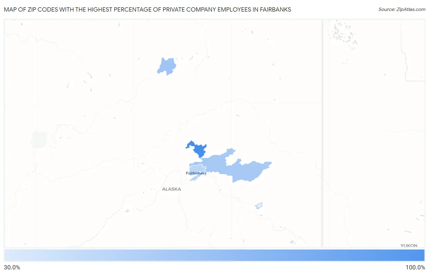 Zip Codes with the Highest Percentage of Private Company Employees in Fairbanks Map