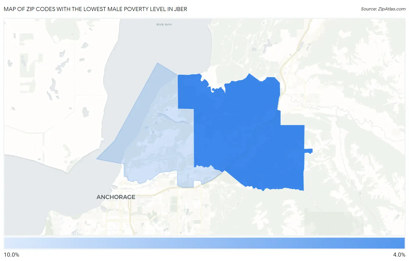 Zip Codes with the Lowest Male Poverty Level in Jber Map