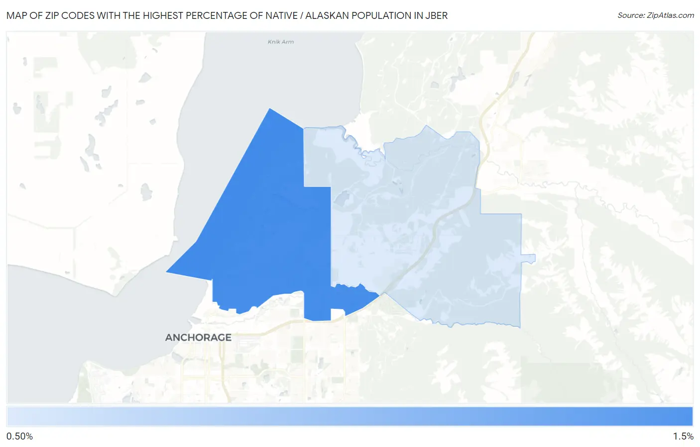 Zip Codes with the Highest Percentage of Native / Alaskan Population in Jber Map