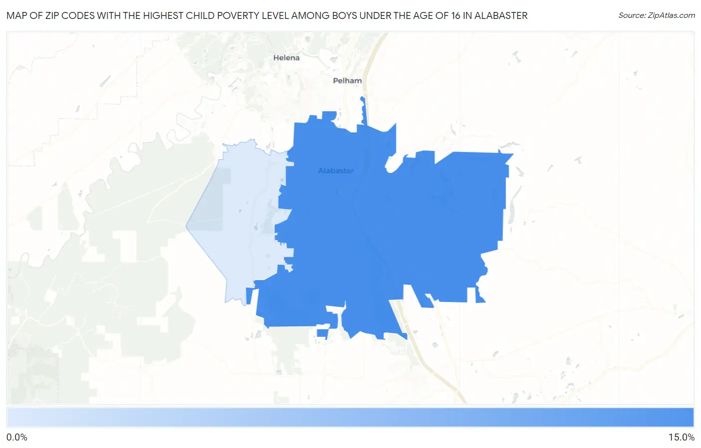 Zip Codes with the Highest Child Poverty Level Among Boys Under the Age of 16 in Alabaster Map