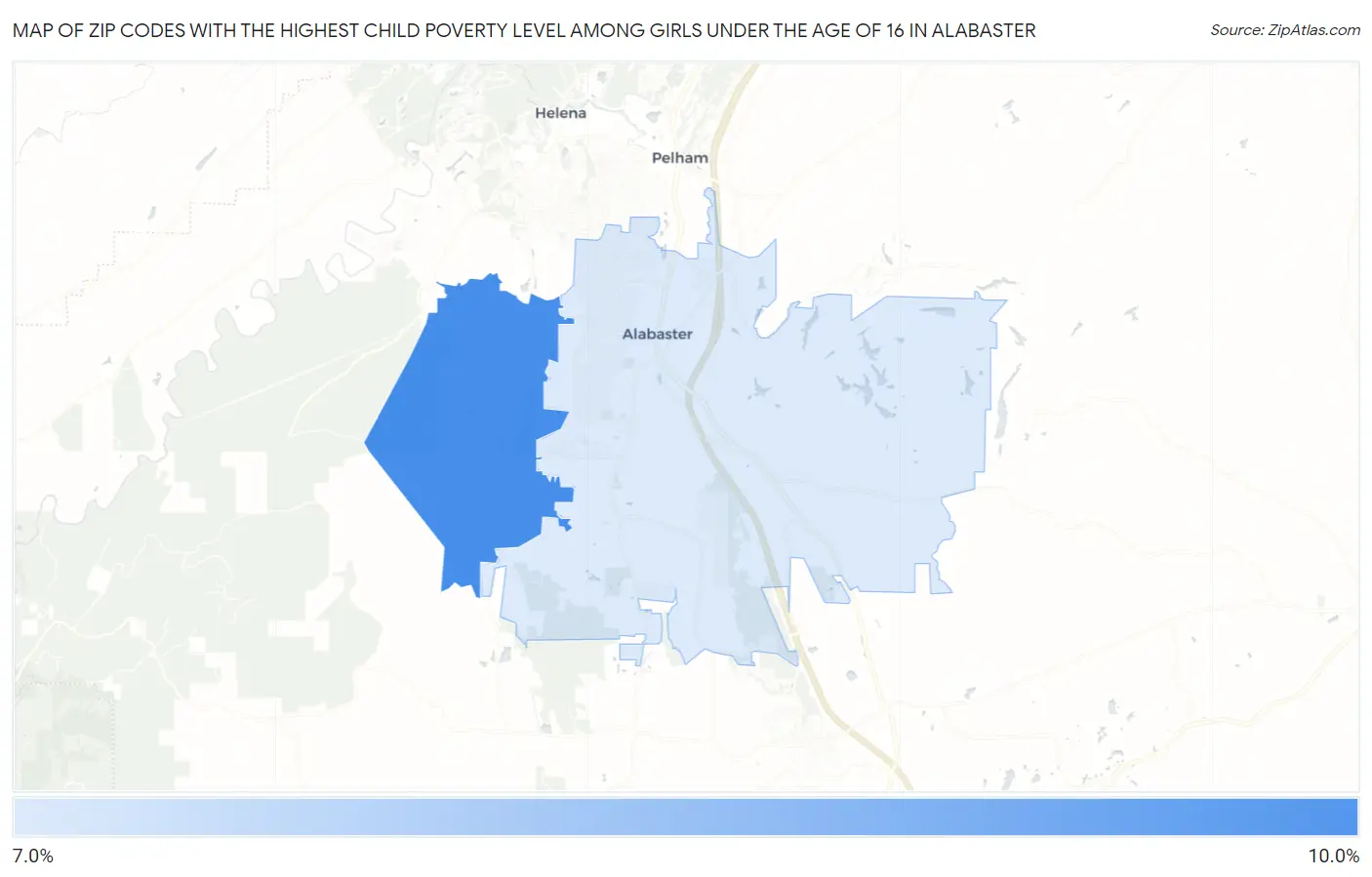 Zip Codes with the Highest Child Poverty Level Among Girls Under the Age of 16 in Alabaster Map