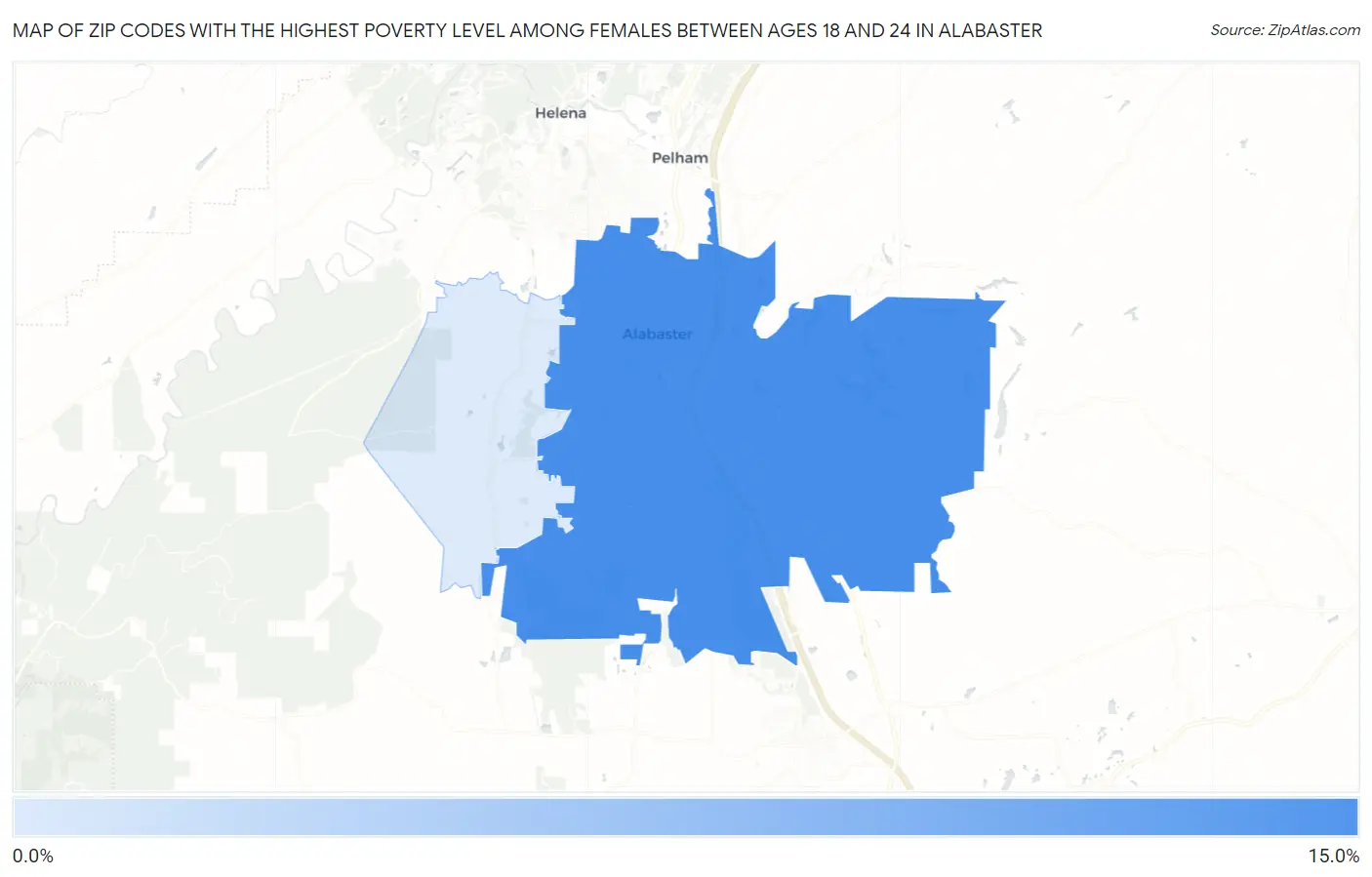 Zip Codes with the Highest Poverty Level Among Females Between Ages 18 and 24 in Alabaster Map