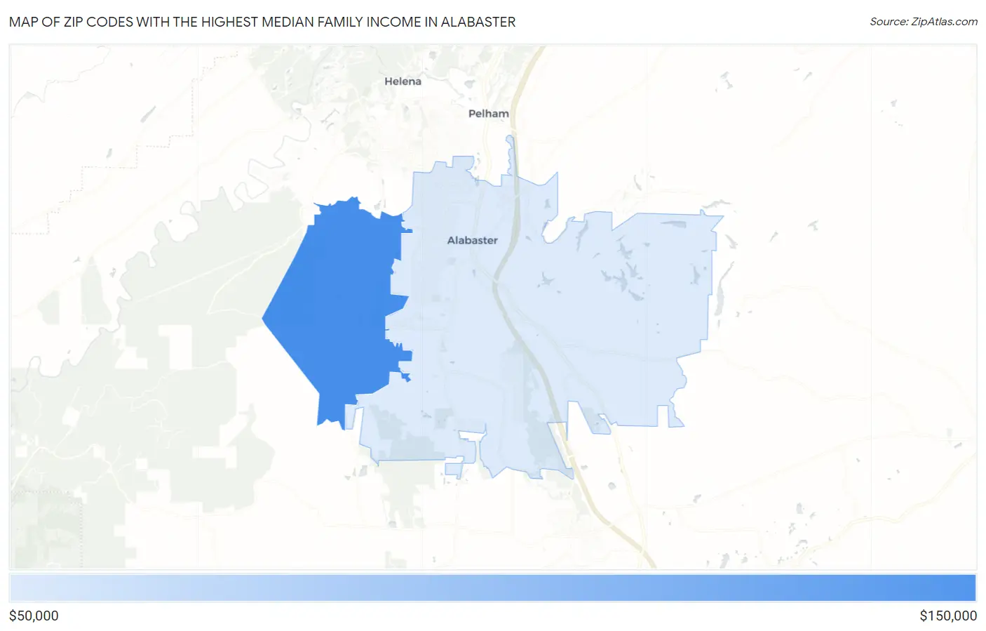 Zip Codes with the Highest Median Family Income in Alabaster Map