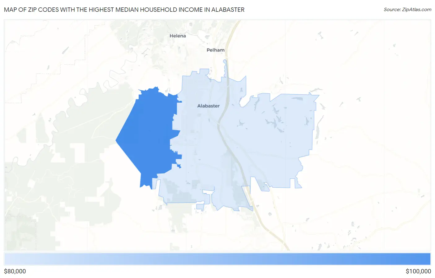 Zip Codes with the Highest Median Household Income in Alabaster Map