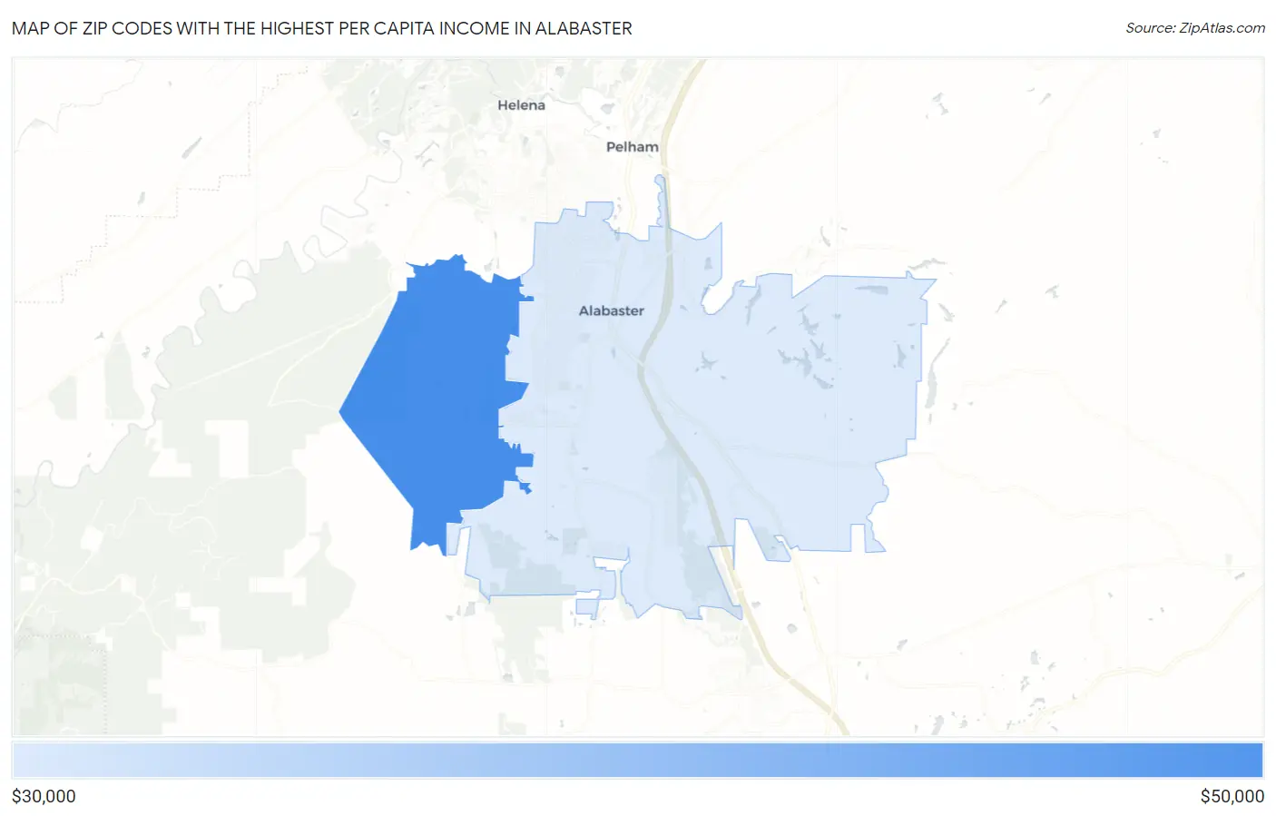 Zip Codes with the Highest Per Capita Income in Alabaster Map