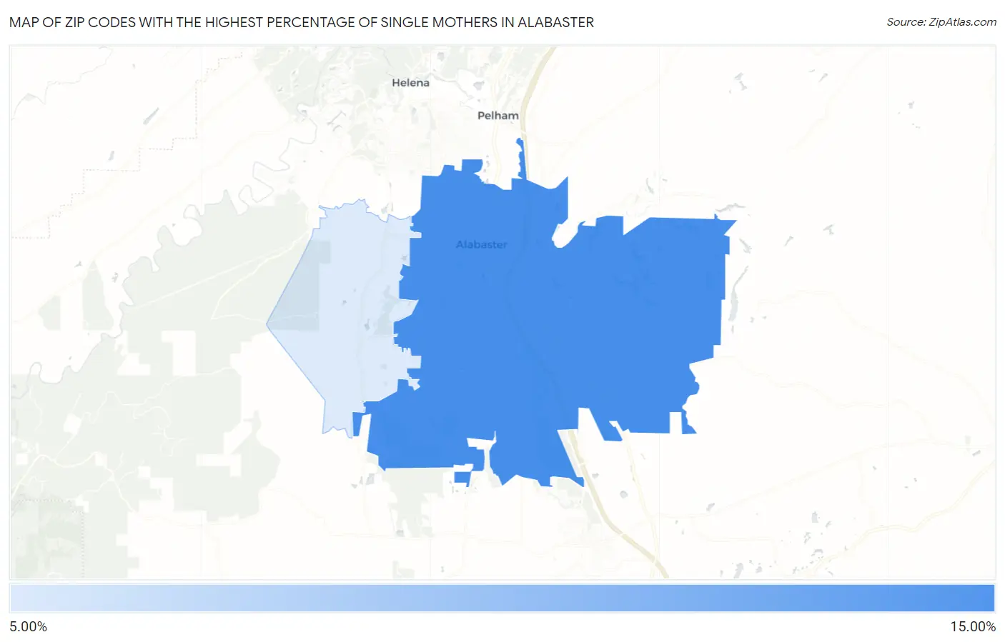 Zip Codes with the Highest Percentage of Single Mothers in Alabaster Map