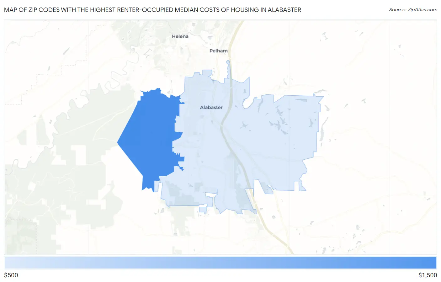 Zip Codes with the Highest Renter-Occupied Median Costs of Housing in Alabaster Map