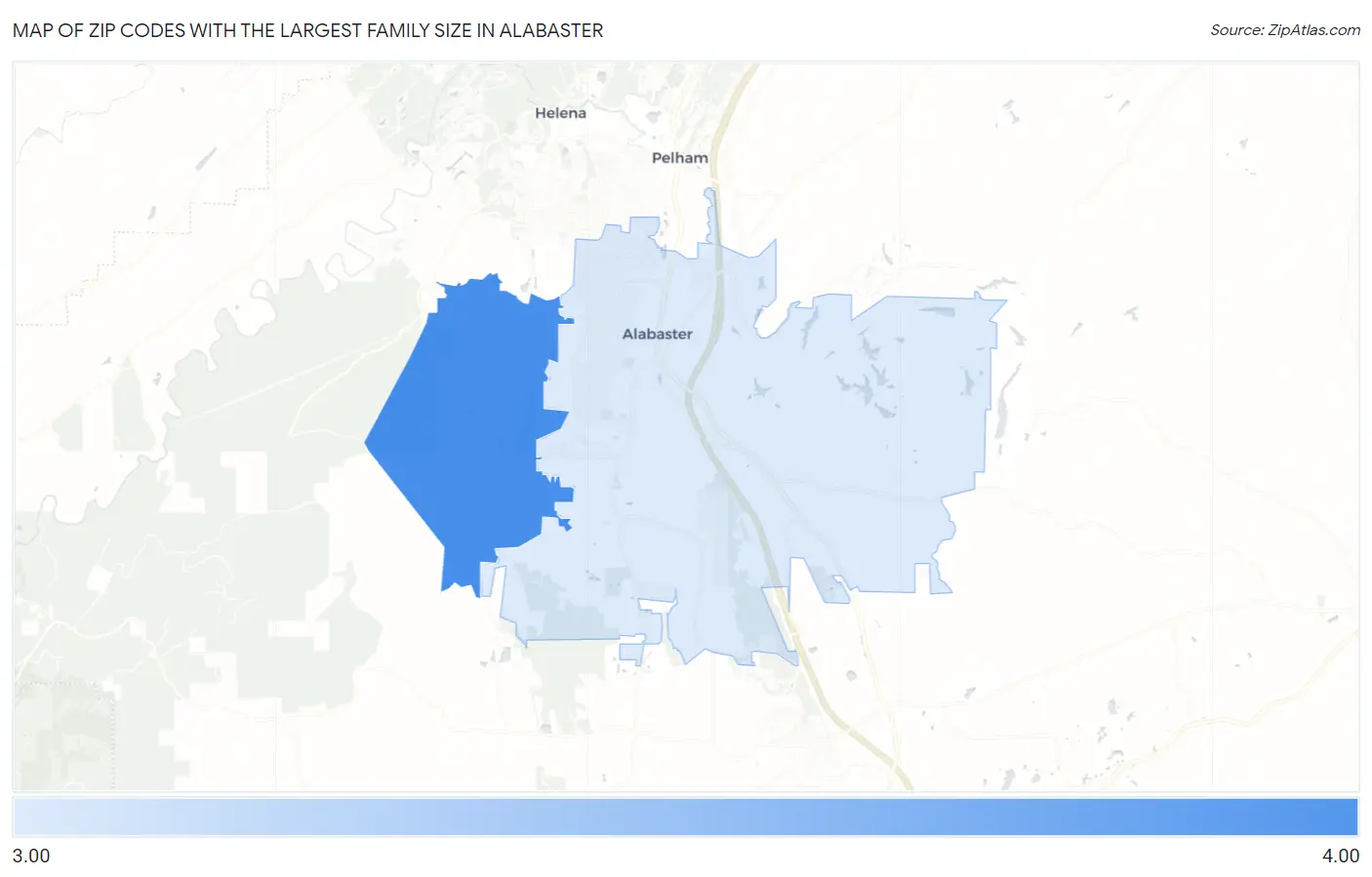 Zip Codes with the Largest Family Size in Alabaster Map