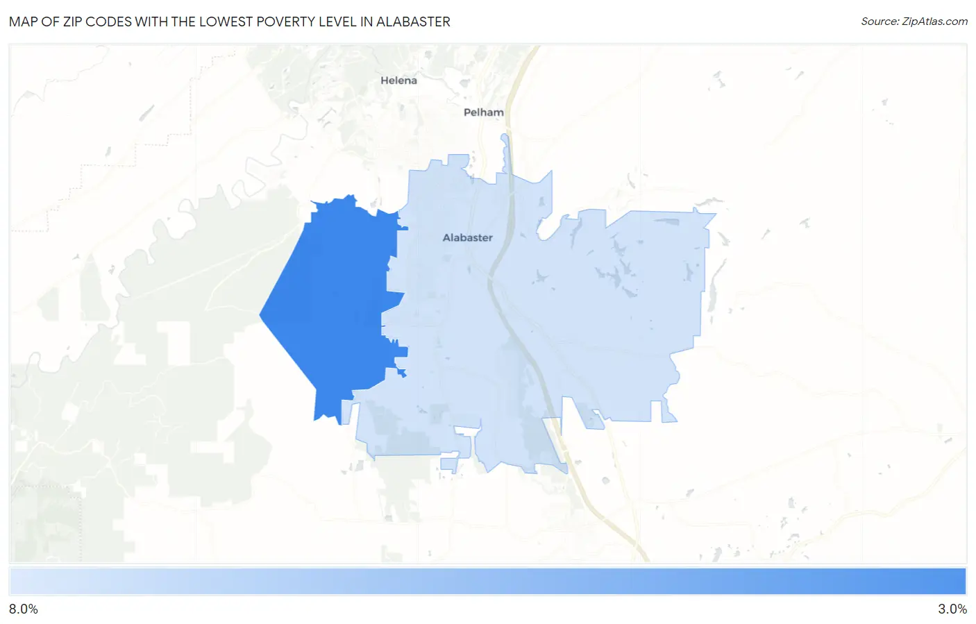 Zip Codes with the Lowest Poverty Level in Alabaster Map