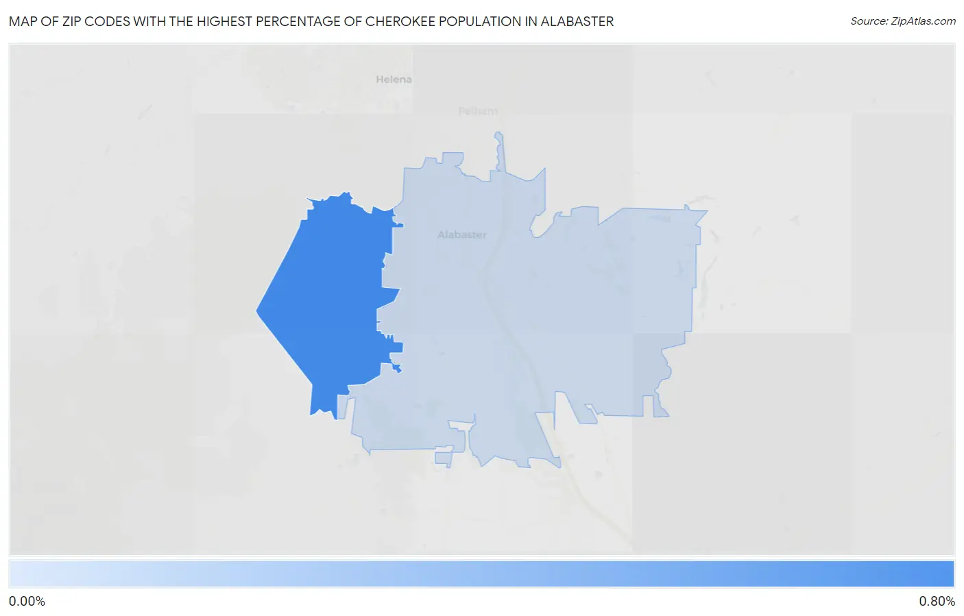 Zip Codes with the Highest Percentage of Cherokee Population in Alabaster Map