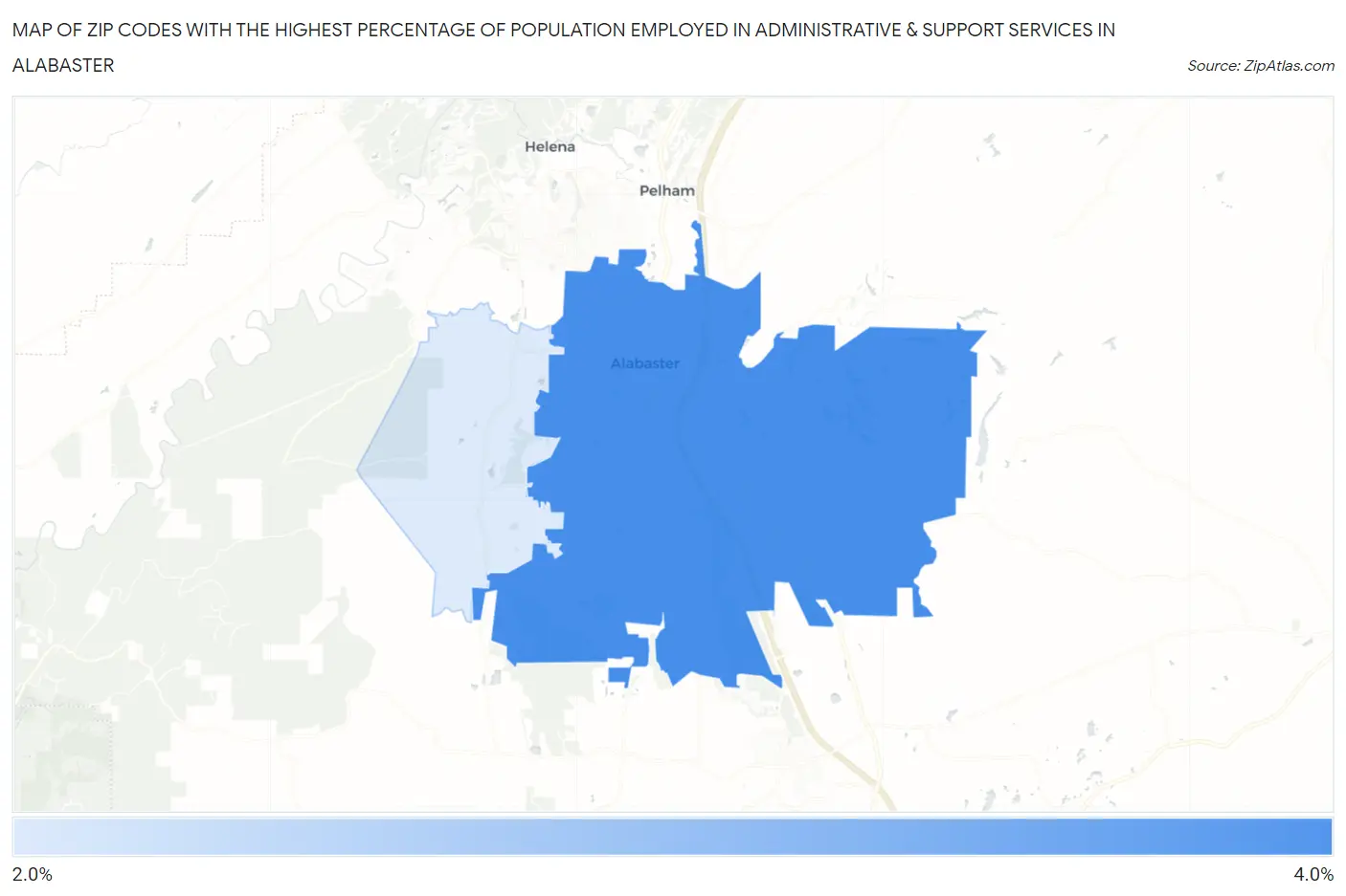Zip Codes with the Highest Percentage of Population Employed in Administrative & Support Services in Alabaster Map
