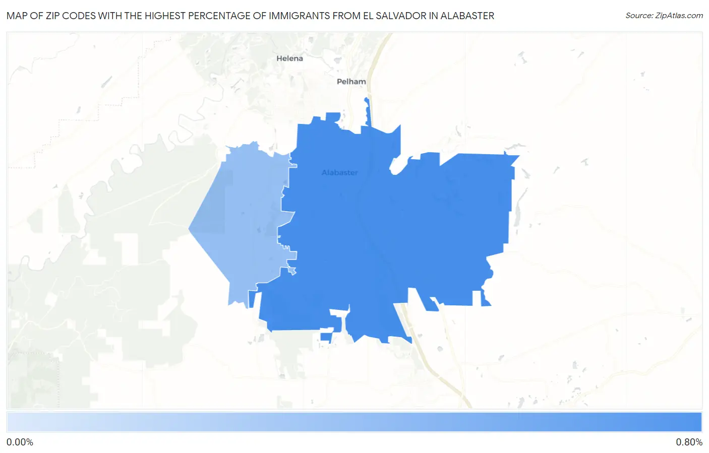 Zip Codes with the Highest Percentage of Immigrants from El Salvador in Alabaster Map