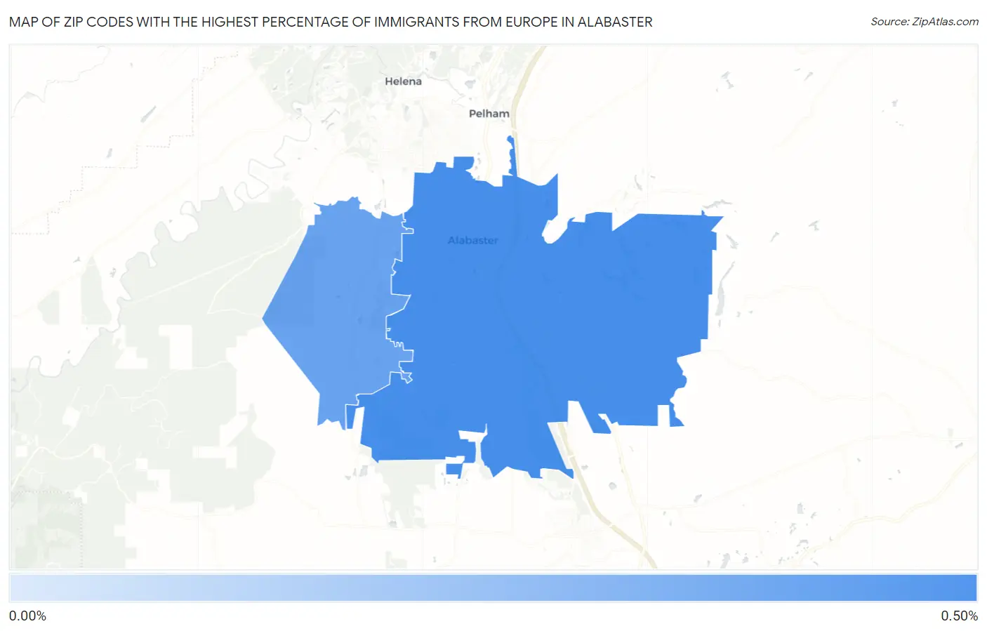 Zip Codes with the Highest Percentage of Immigrants from Europe in Alabaster Map