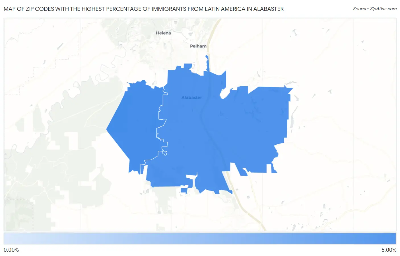 Zip Codes with the Highest Percentage of Immigrants from Latin America in Alabaster Map