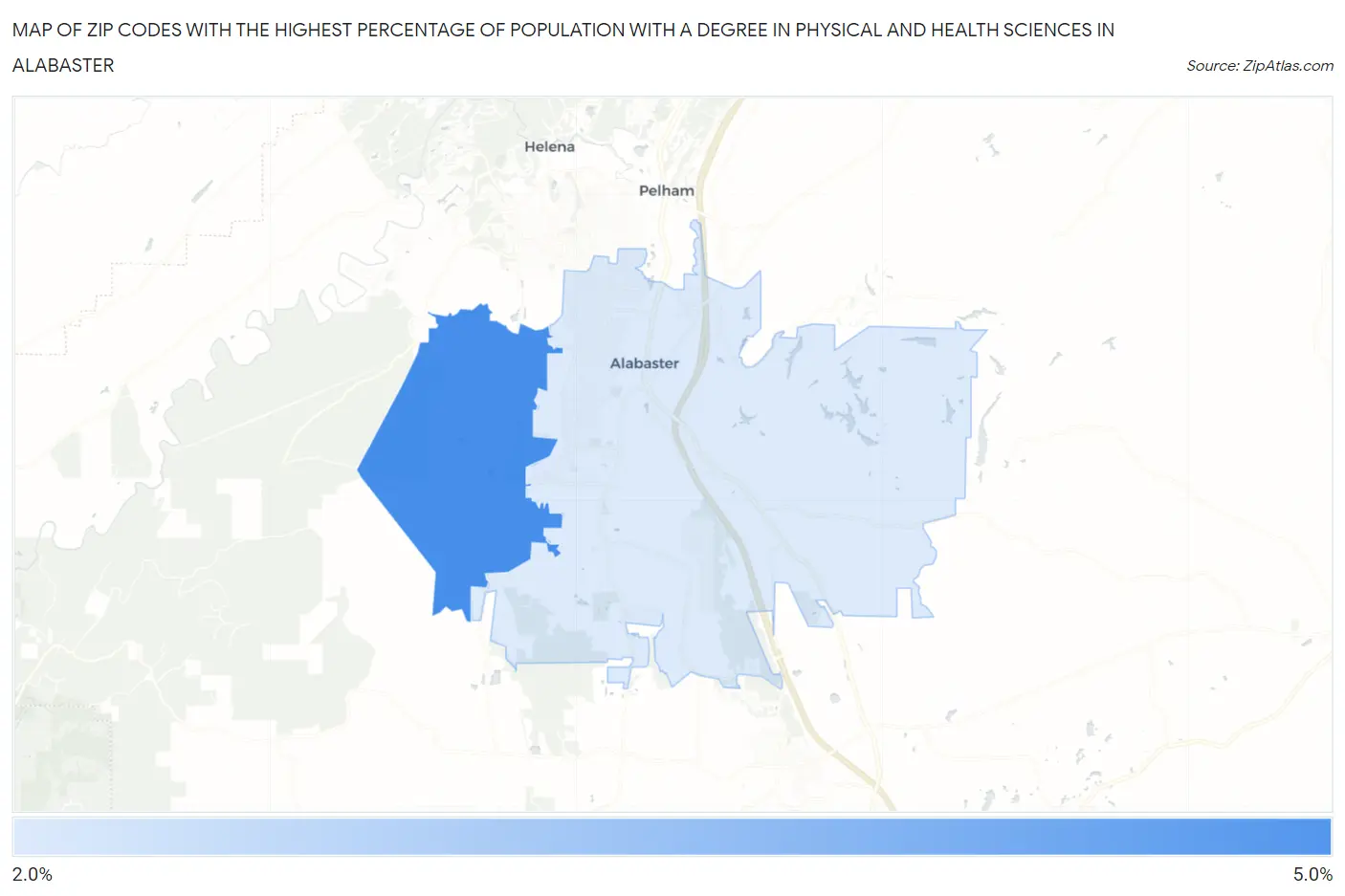 Zip Codes with the Highest Percentage of Population with a Degree in Physical and Health Sciences in Alabaster Map