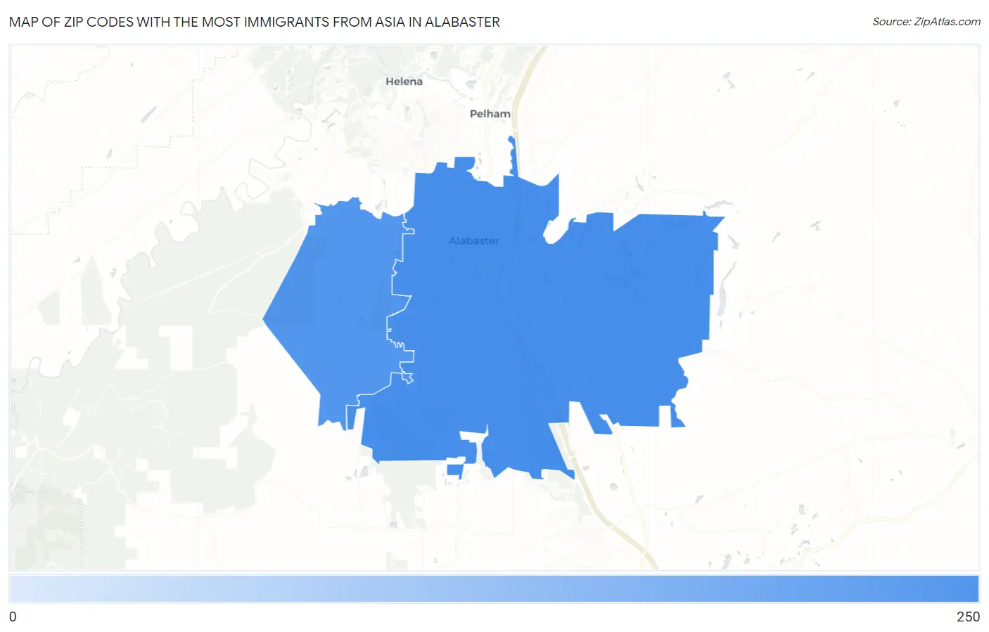 Zip Codes with the Most Immigrants from Asia in Alabaster Map