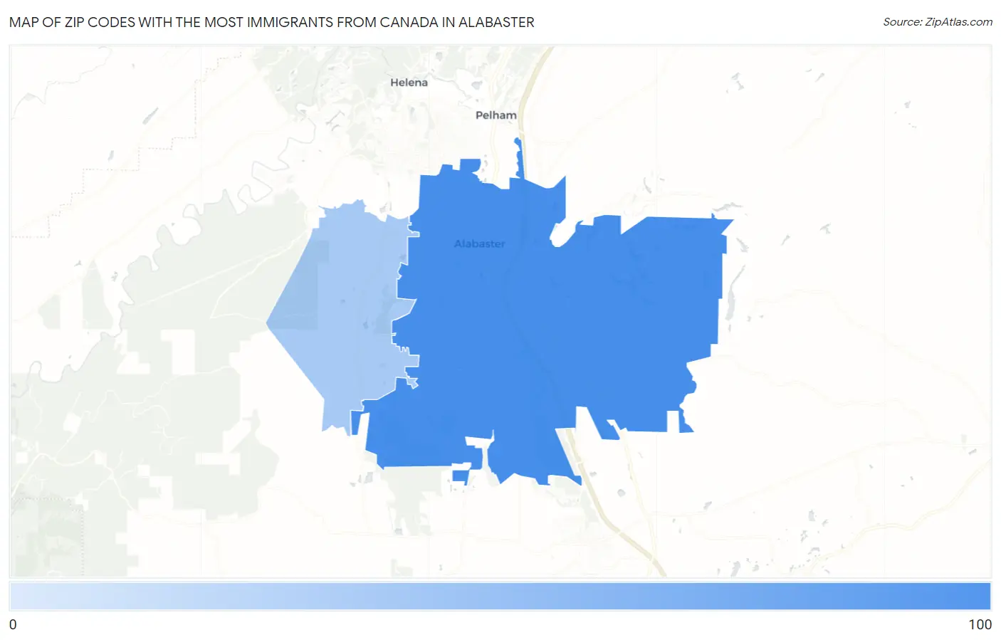 Zip Codes with the Most Immigrants from Canada in Alabaster Map