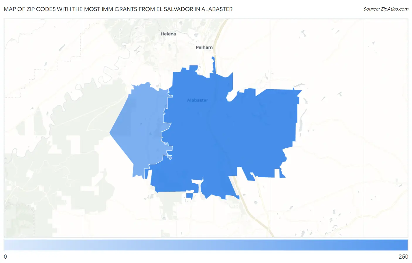 Zip Codes with the Most Immigrants from El Salvador in Alabaster Map