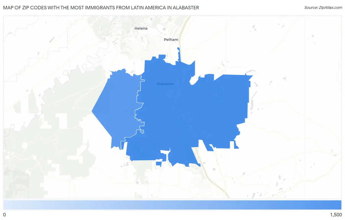 Zip Codes with the Most Immigrants from Latin America in Alabaster Map