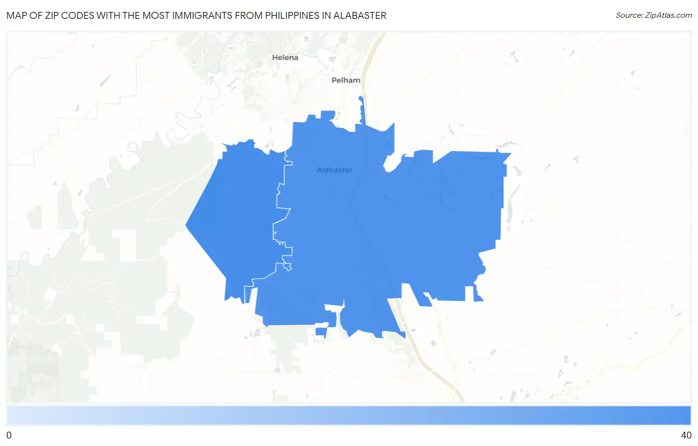 Zip Codes with the Most Immigrants from Philippines in Alabaster Map