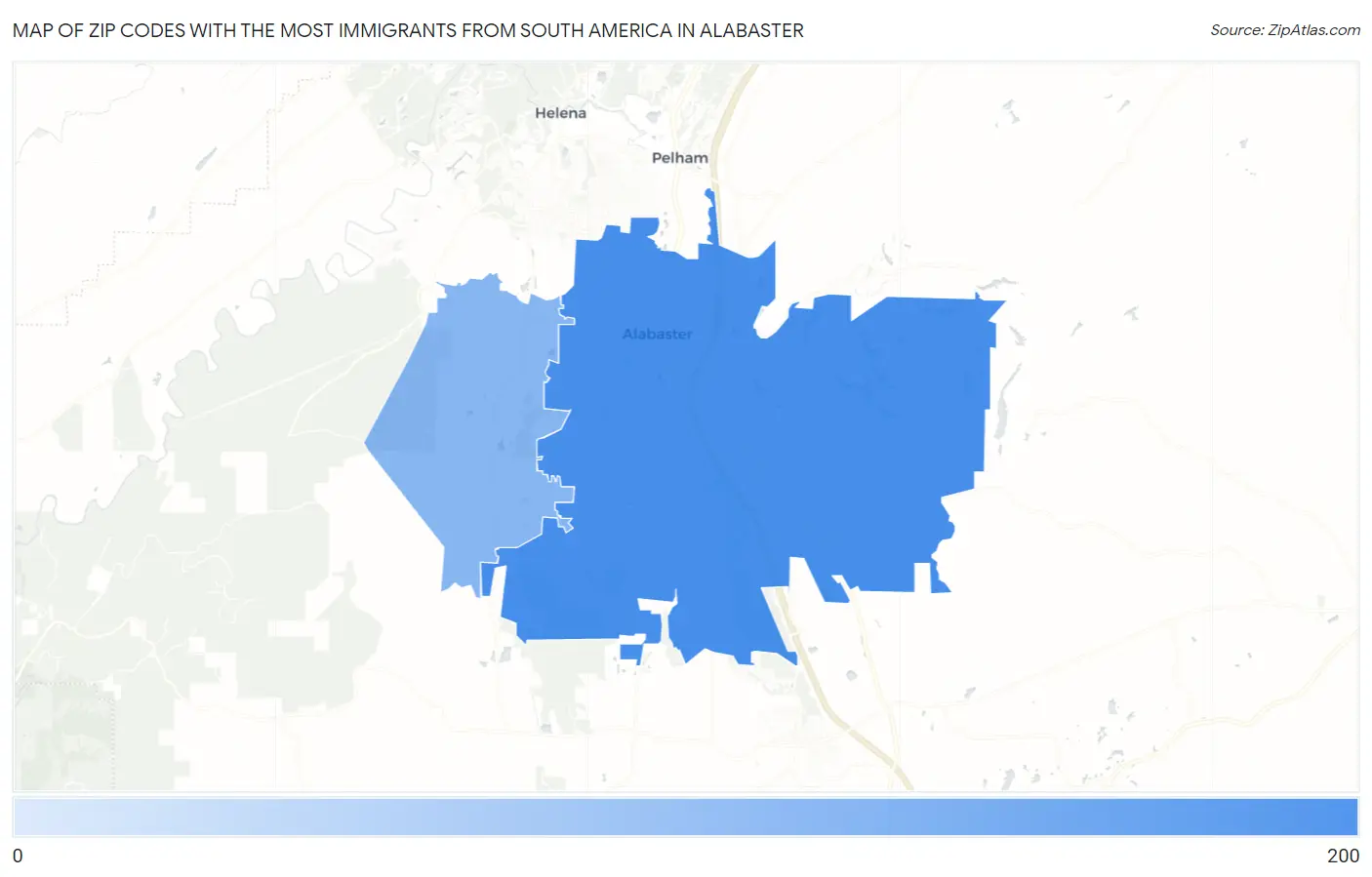 Zip Codes with the Most Immigrants from South America in Alabaster Map