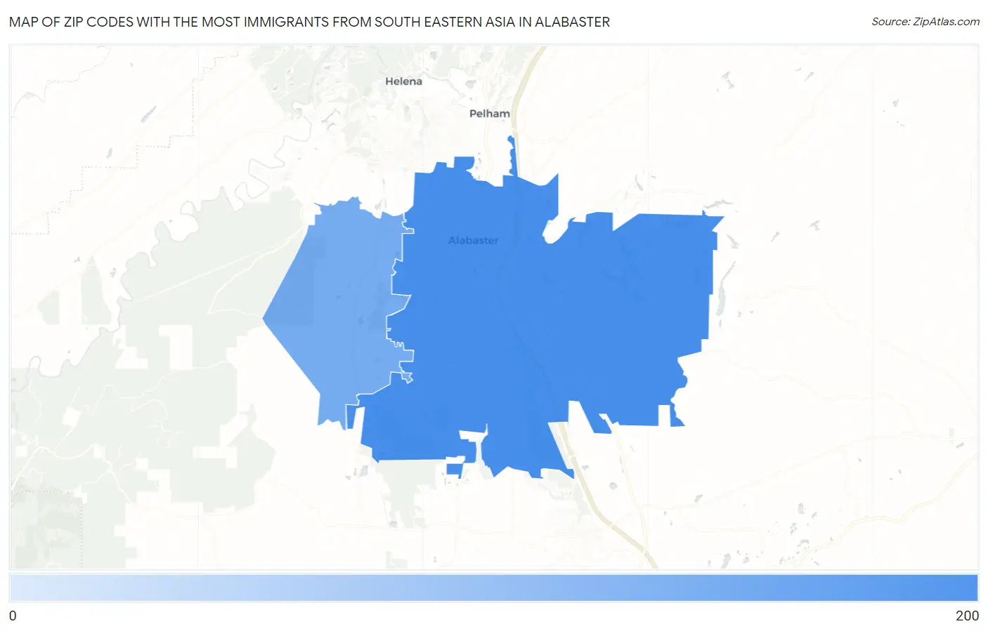 Zip Codes with the Most Immigrants from South Eastern Asia in Alabaster Map