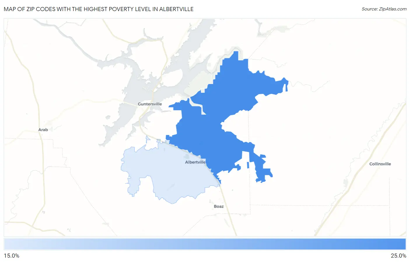 Zip Codes with the Highest Poverty Level in Albertville Map