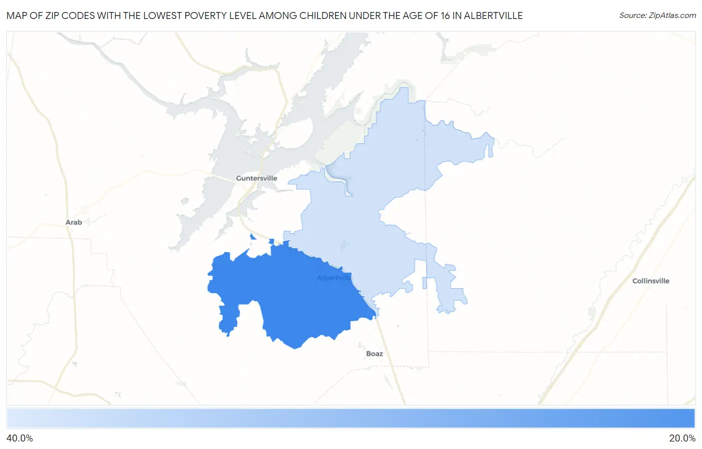 Zip Codes with the Lowest Poverty Level Among Children Under the Age of 16 in Albertville Map