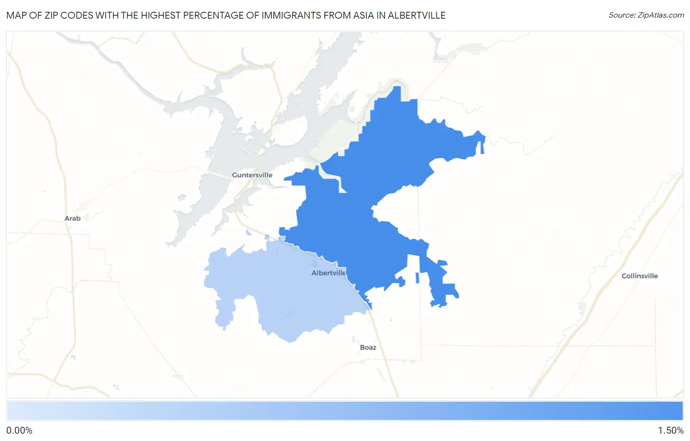 Zip Codes with the Highest Percentage of Immigrants from Asia in Albertville Map