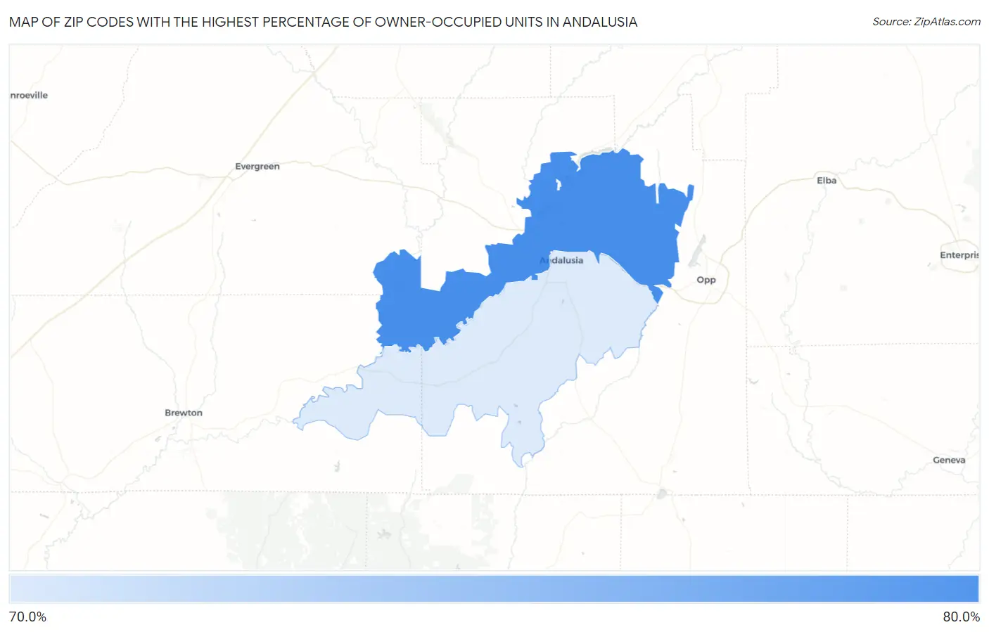 Zip Codes with the Highest Percentage of Owner-Occupied Units in Andalusia Map