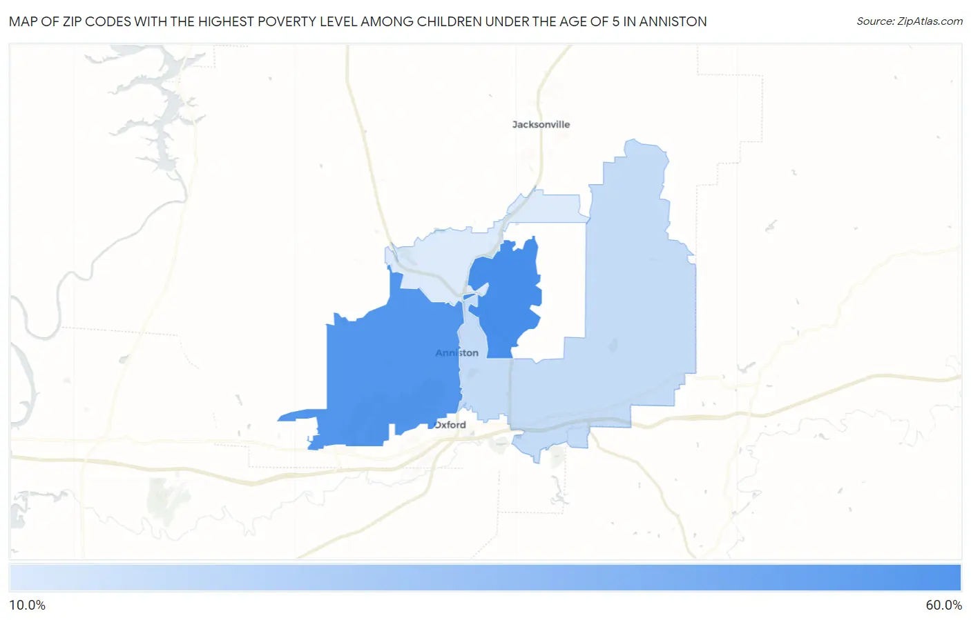 Zip Codes with the Highest Poverty Level Among Children Under the Age of 5 in Anniston Map