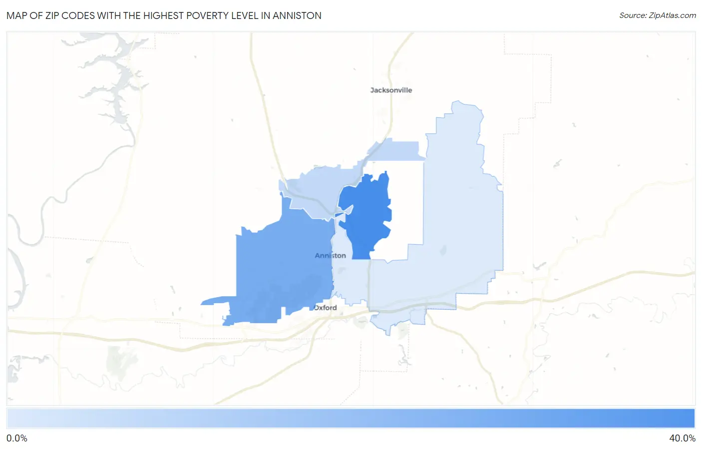 Zip Codes with the Highest Poverty Level in Anniston Map