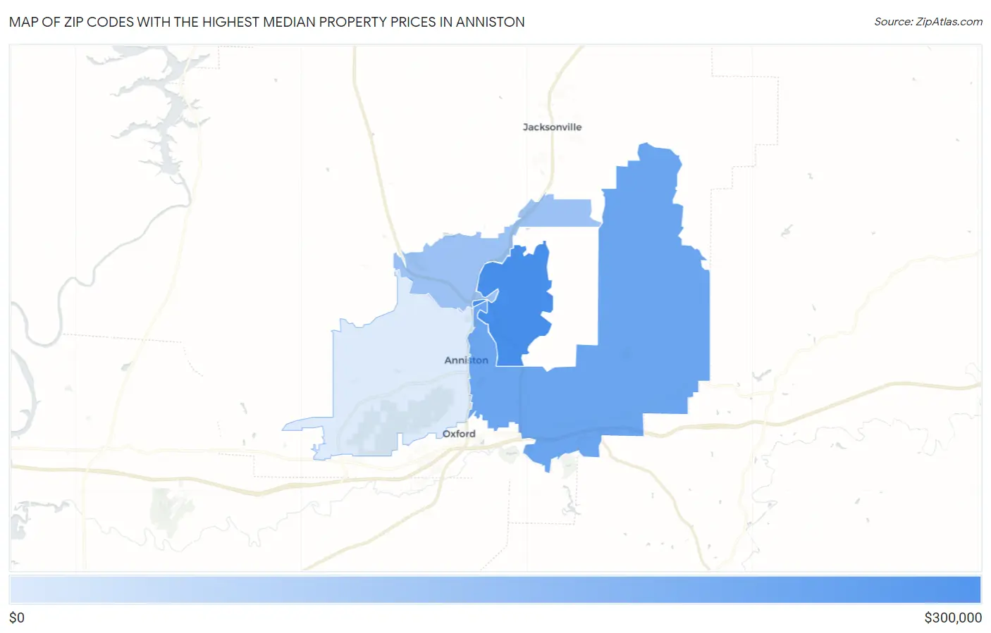 Zip Codes with the Highest Median Property Prices in Anniston Map