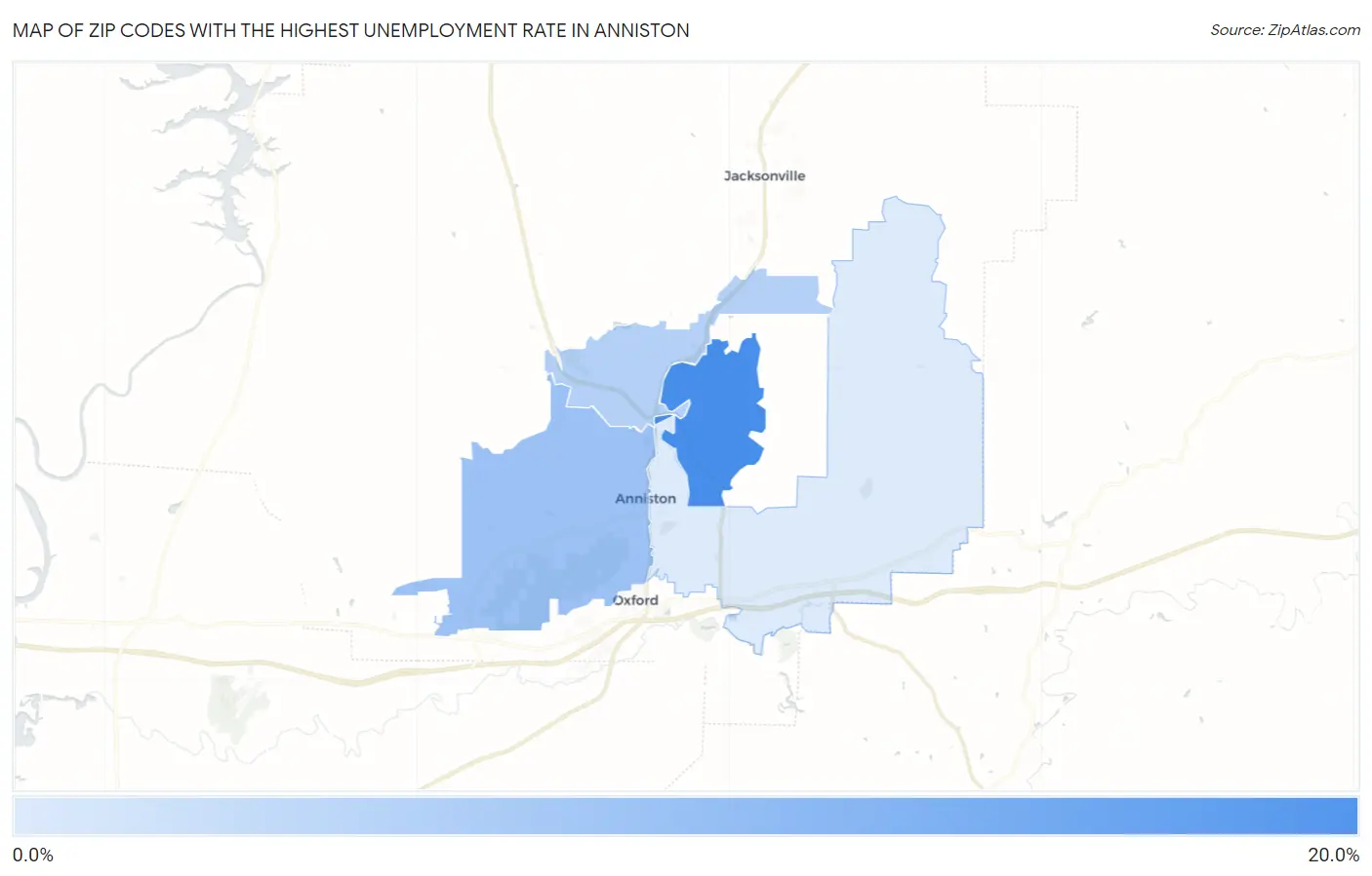 Zip Codes with the Highest Unemployment Rate in Anniston Map